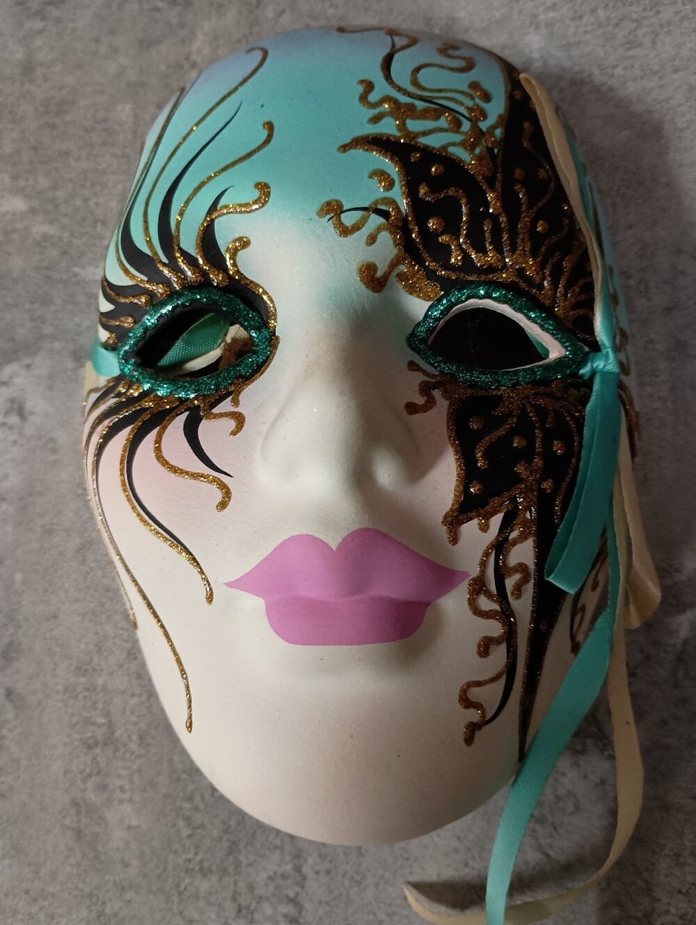Handpainted Teal & Pink Decorative Venetian Mask
